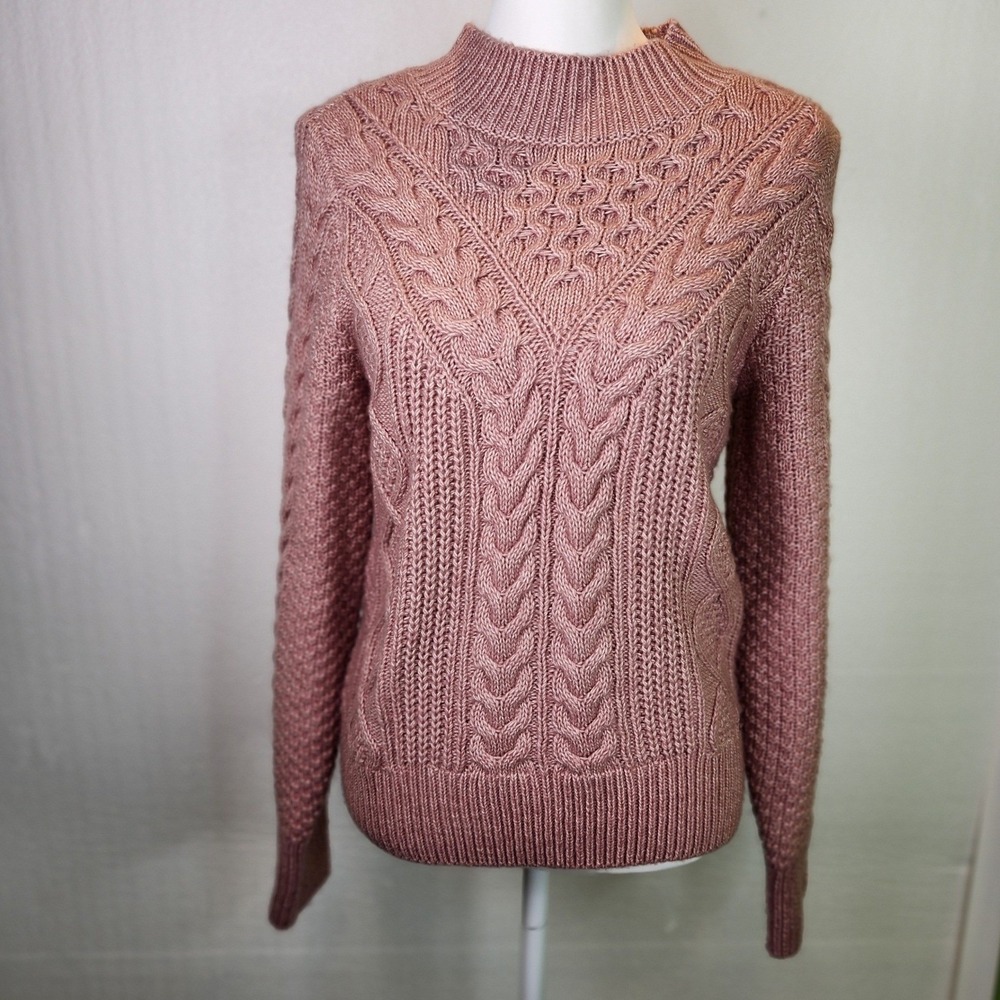 Abercrombie & Fitch Cable Knit‎ Mock Neck Sweater Dusty Rose Preppy Old Money S